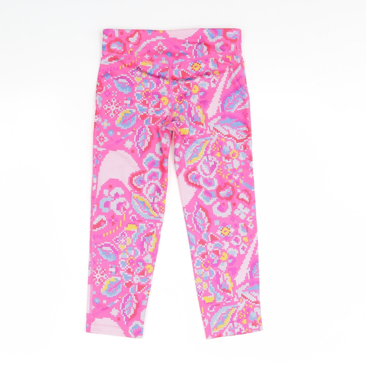 Preworn Girls Pink Geometric  Capri Trousers Size 12 Years