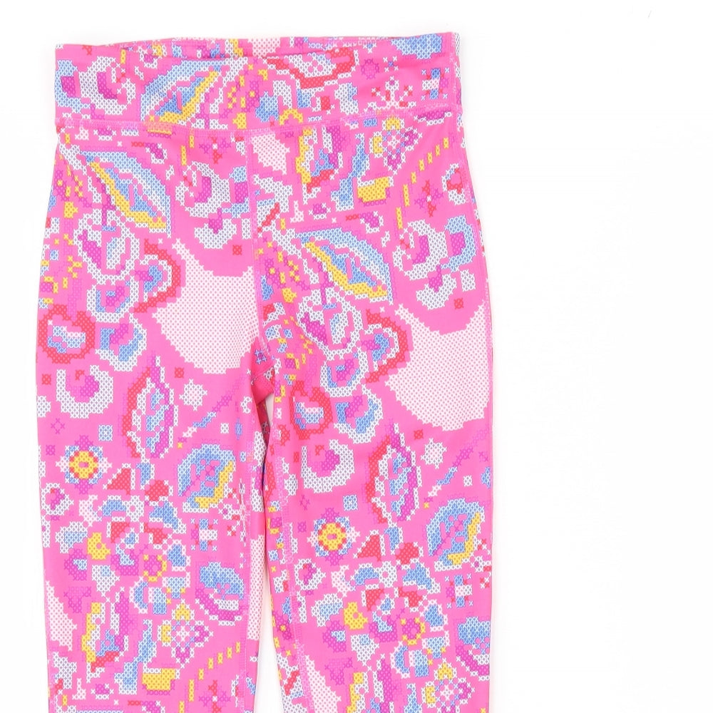 Preworn Girls Pink Geometric  Capri Trousers Size 12 Years