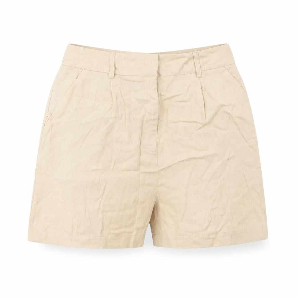 Front view of Preworn women’s beige culotte shorts, size UK 30, in