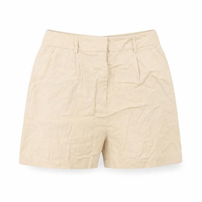 Front view of Preworn women’s beige culotte shorts, size UK 30, in