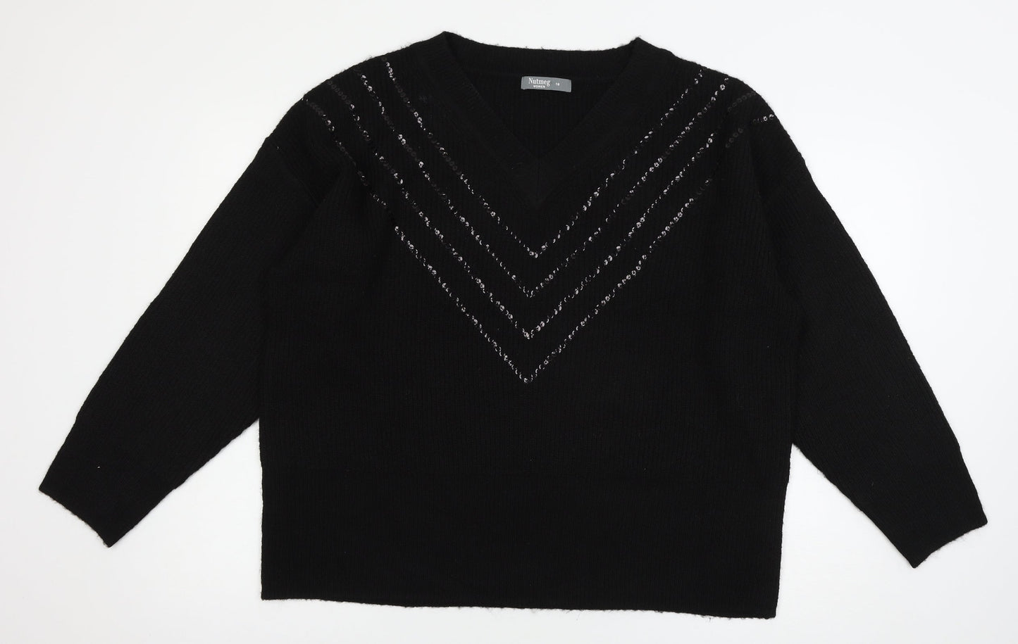 Nutmeg Womens Black  Knit Pullover Jumper Size 18