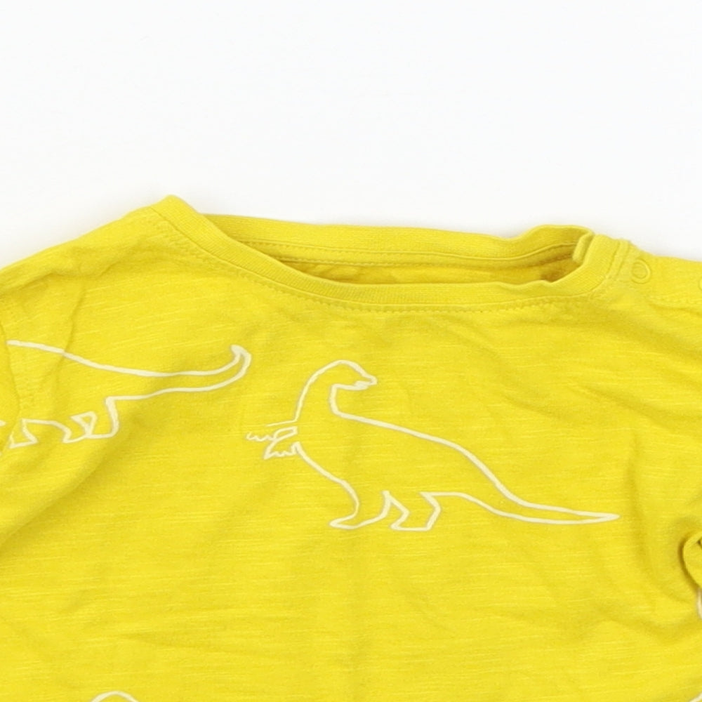 Marks and Spencer Boys Yellow Geometric Jersey Basic T-Shirt Size 9-12 Months  - Dinosaur