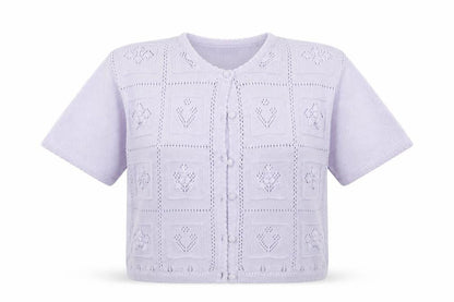 Front view of Richards women’s purple knit cardigan jumper, size L