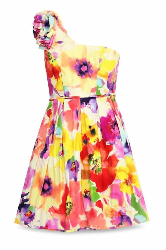 Front view of Sophia women’s pink geometric fit & flare, size UK 10