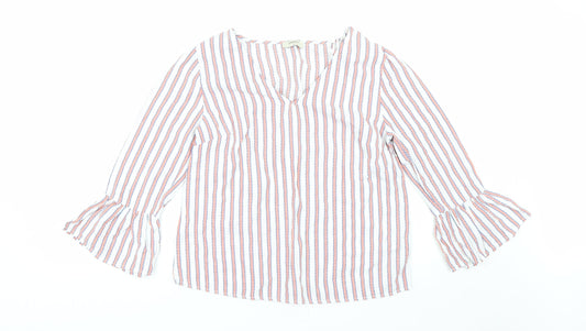 Papaya Womens White Striped  Basic T-Shirt Size 10