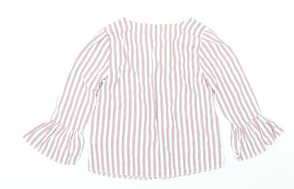 Papaya Womens White Striped  Basic T-Shirt Size 10