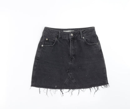 Topshop Womens Grey  Denim Mini Skirt Size 6  - Distressed hem