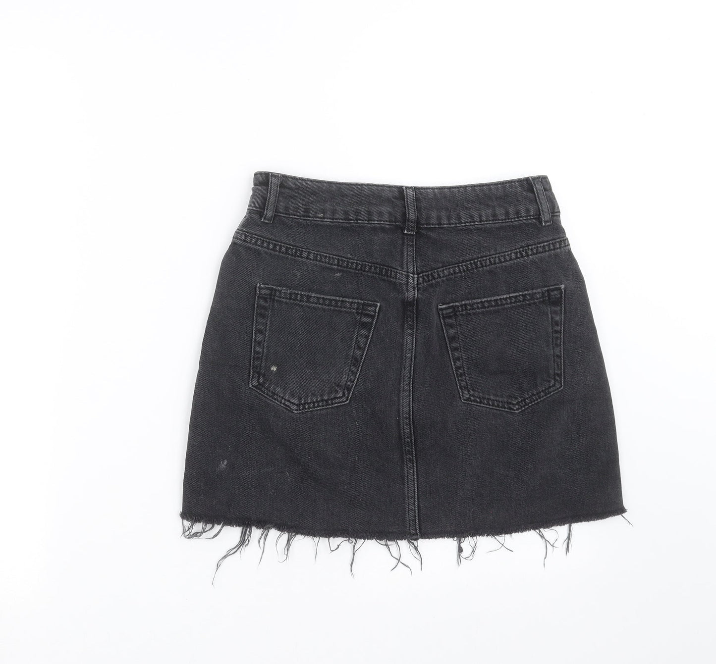 Topshop Womens Grey  Denim Mini Skirt Size 6  - Distressed hem