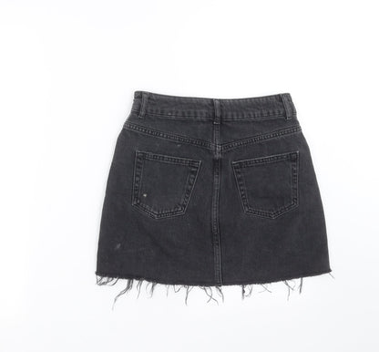 Topshop Womens Grey  Denim Mini Skirt Size 6  - Distressed hem