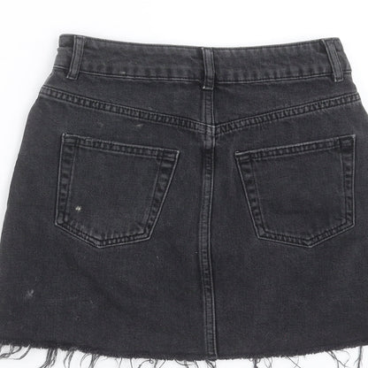 Topshop Womens Grey  Denim Mini Skirt Size 6  - Distressed hem