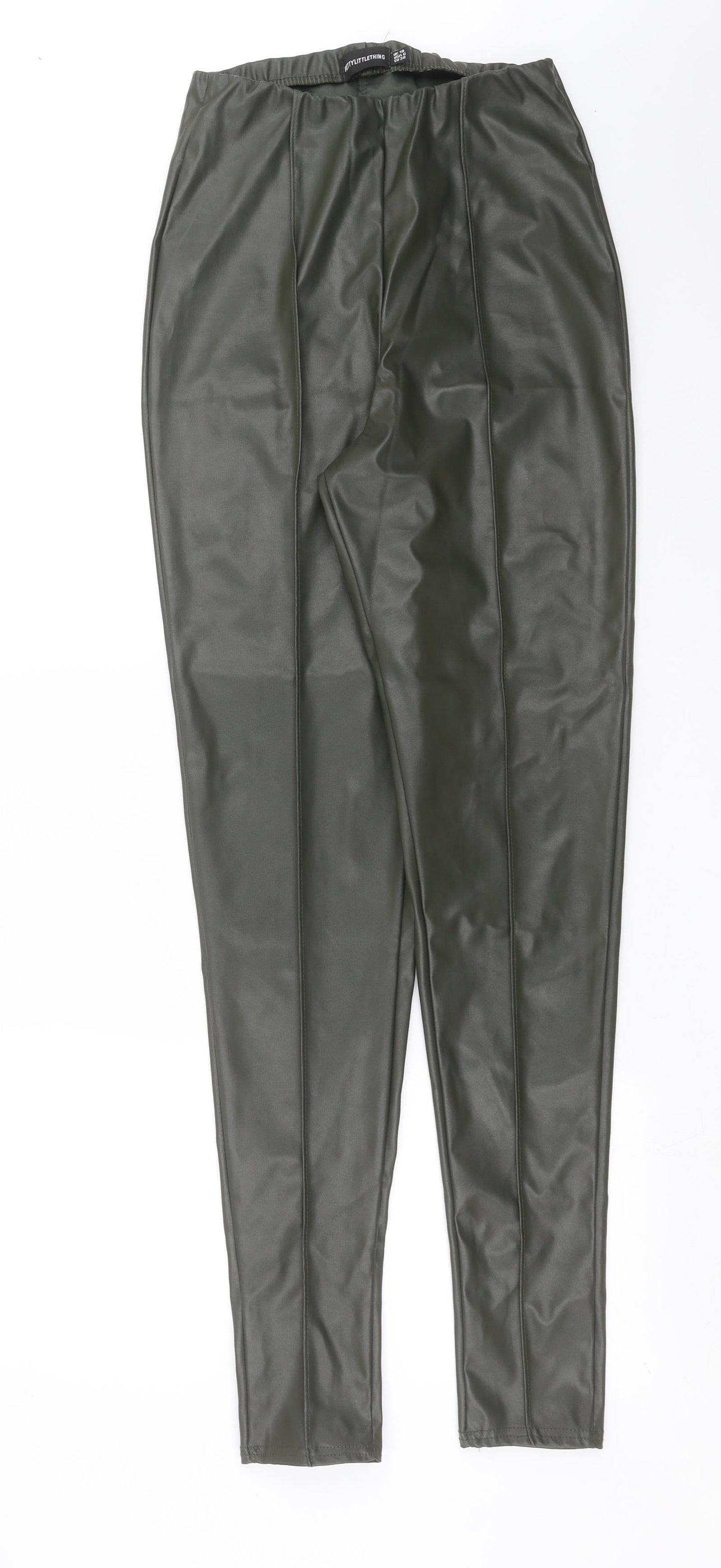 Womens UK Size 10 PRETTYLITTLETHING Extra-Slim Fit  Green Trousers
