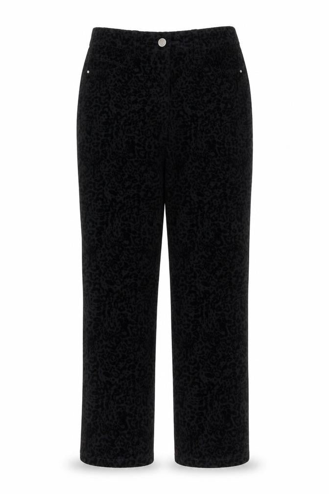 Front view of Next women’s black animal print trousers, size UK 10, 25-inch leg