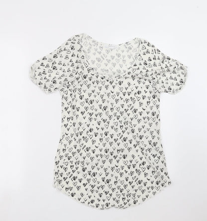 Zara Womens White Geometric Knit Pullover Jumper Size M  - Heart pattern