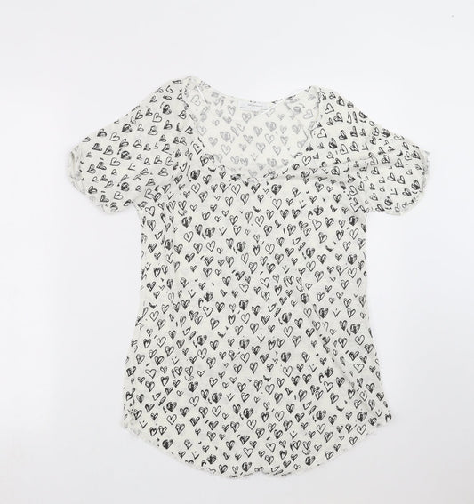 Zara Womens White Geometric Knit Pullover Jumper Size M  - Heart pattern