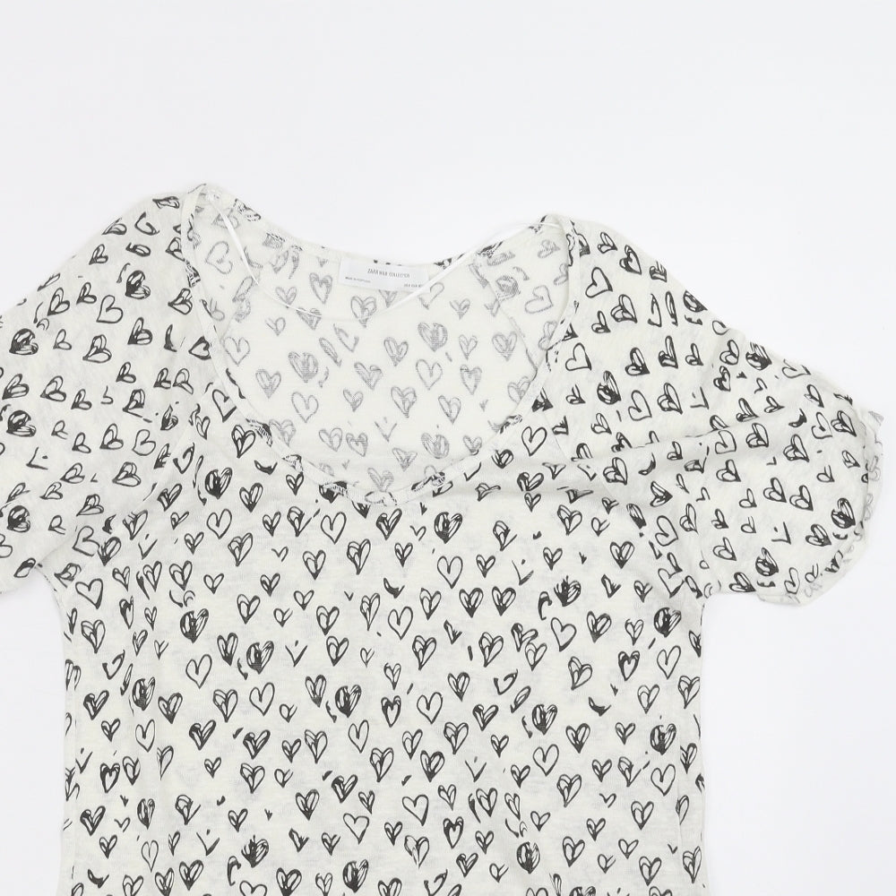 Zara Womens White Geometric Knit Pullover Jumper Size M  - Heart pattern