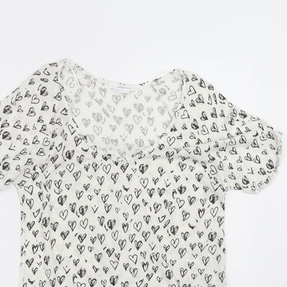 Zara Womens White Geometric Knit Pullover Jumper Size M  - Heart pattern