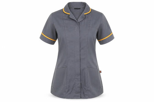 Front view of Dimensions women’s grey tunic t-shirt, size UK 10
