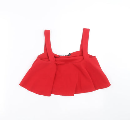 Womens UK Size 8 PRETTYLITTLETHING Red Cropped Blouse