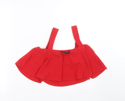 Womens UK Size 8 PRETTYLITTLETHING Red Cropped Blouse
