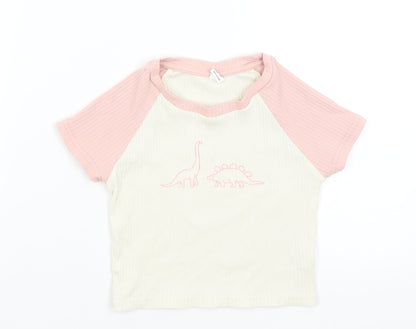 SheIn Girls White   Cropped T-Shirt Size 14 Years  - Dinosaurs