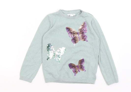 Primark Girls Green   Pullover Jumper Size 6-7 Years  - Butterflies
