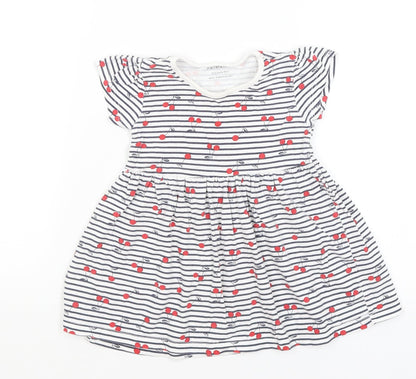 Primark Baby White Striped  Fit & Flare  Size 12-18 Months  - Cherries