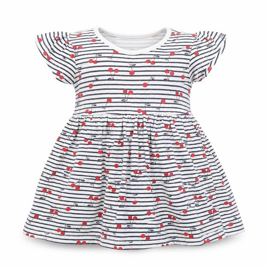 Primark Baby White Striped  Fit & Flare  Size 12-18 Months  - Cherries