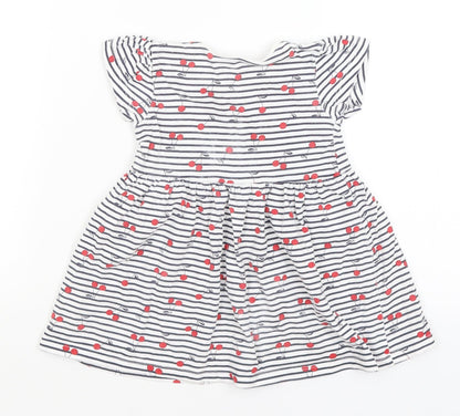 Primark Baby White Striped  Fit & Flare  Size 12-18 Months  - Cherries