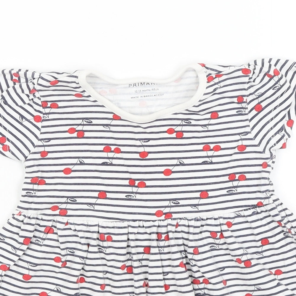 Primark Baby White Striped  Fit & Flare  Size 12-18 Months  - Cherries