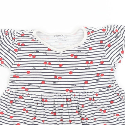 Primark Baby White Striped  Fit & Flare  Size 12-18 Months  - Cherries