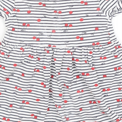 Primark Baby White Striped  Fit & Flare  Size 12-18 Months  - Cherries