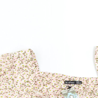 Boohoo Womens Pink Floral  Basic Blouse Size 12