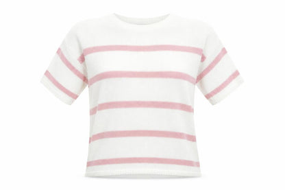 Front view of In the Style women’s pink striped knit jumper, size UK 8
