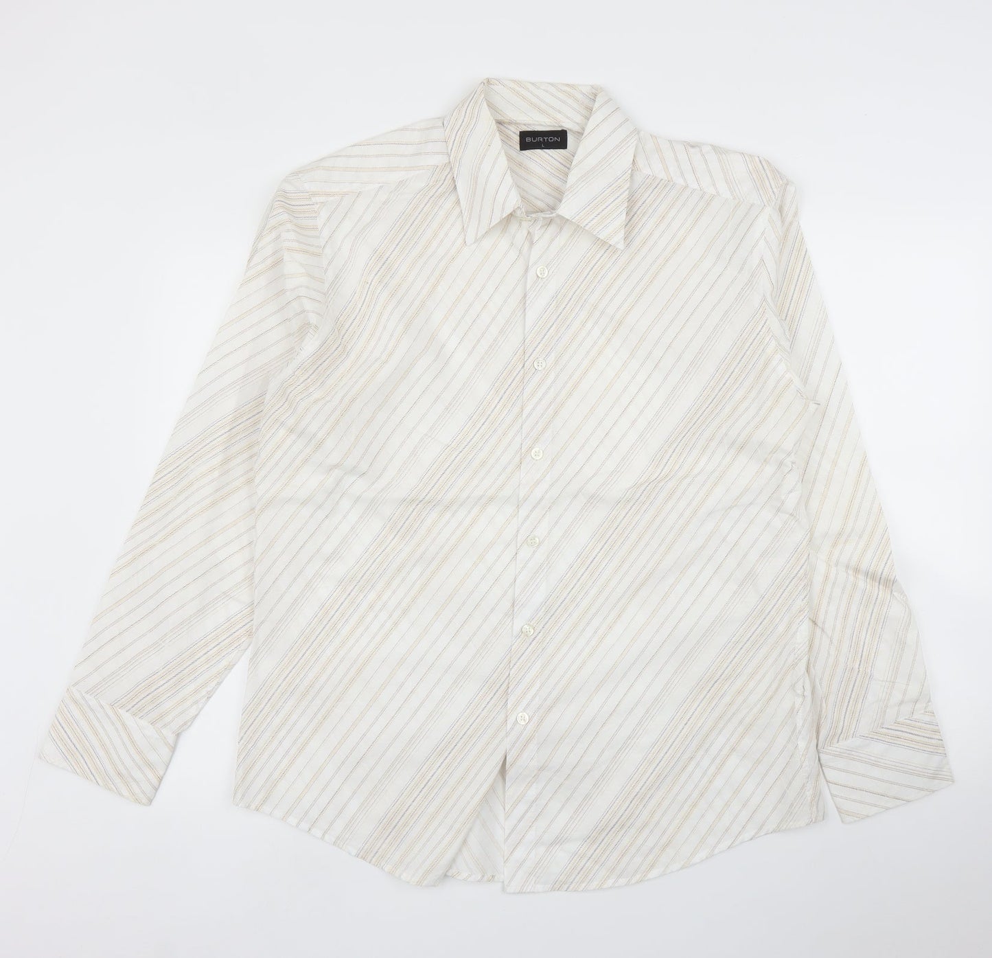 Mens UK Size L Burton Beige  Button-Up Long Sleeve Casual Shirt