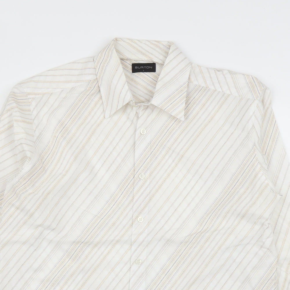 Mens UK Size L Burton Beige  Button-Up Long Sleeve Casual Shirt