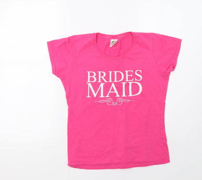 Womens UK Size S Fruit of the Loom Pink Basic T-Shirt