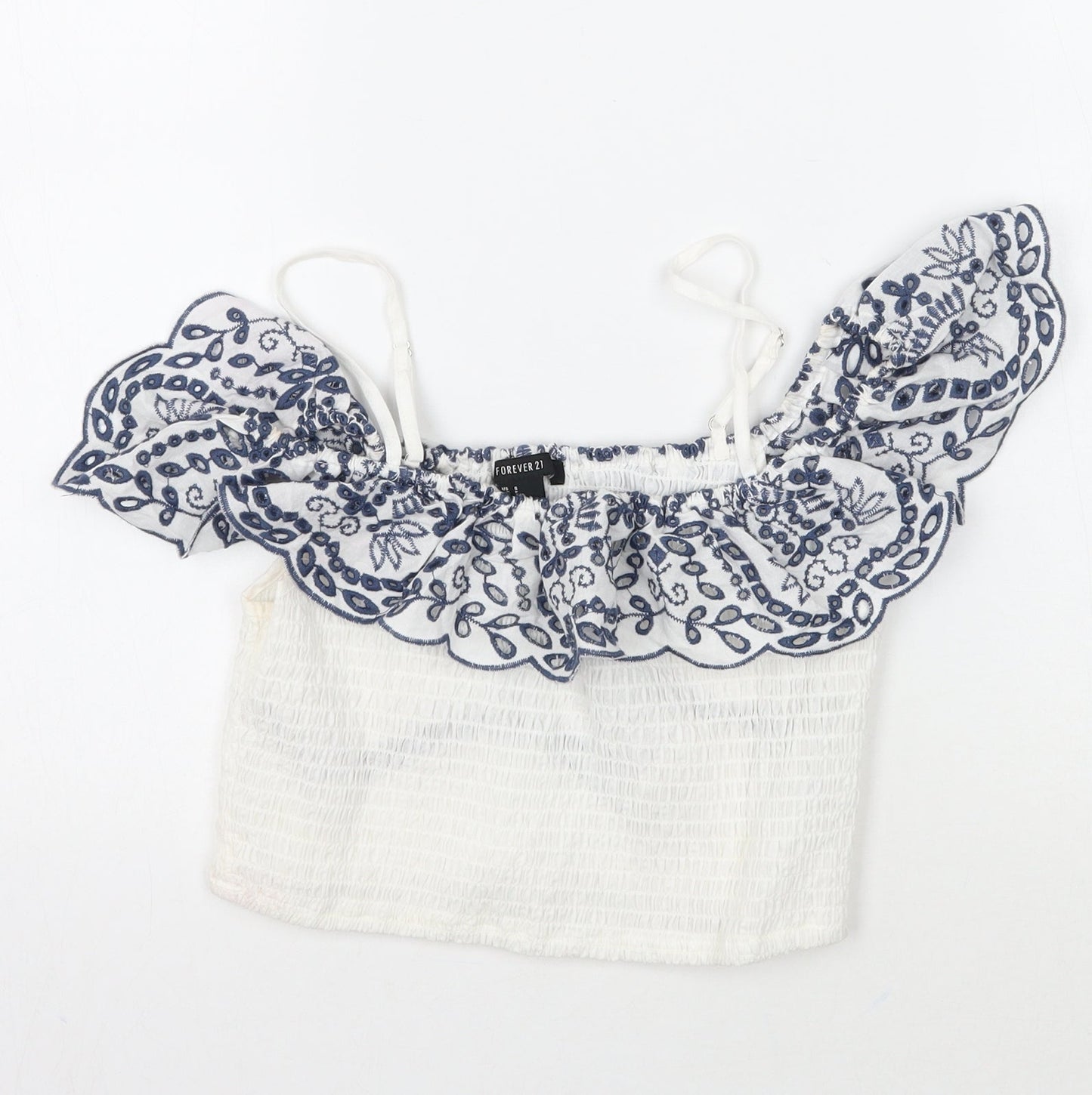Womens UK Size S Forever21 White Cropped T-Shirt