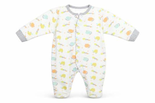 Front view of Preworn Baby White Geometric Babygrow One-Piece, size 3-6, Months