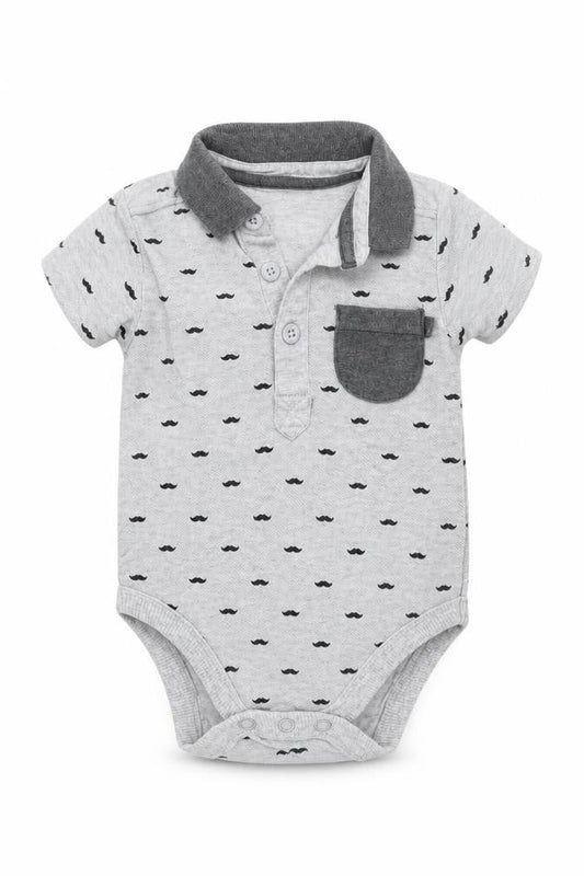 Front view of George Baby Grey Geometric Babygrow One-Piece, size 3-6, Months