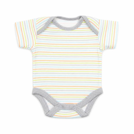 Front view of Preworn Baby White Striped Babygrow One-Piece, size 3-6, Months