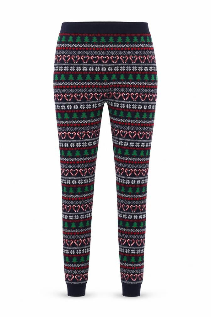 Front view of Primark women’s blue fair isle harem leggings, size UK 8, 27-inch leg