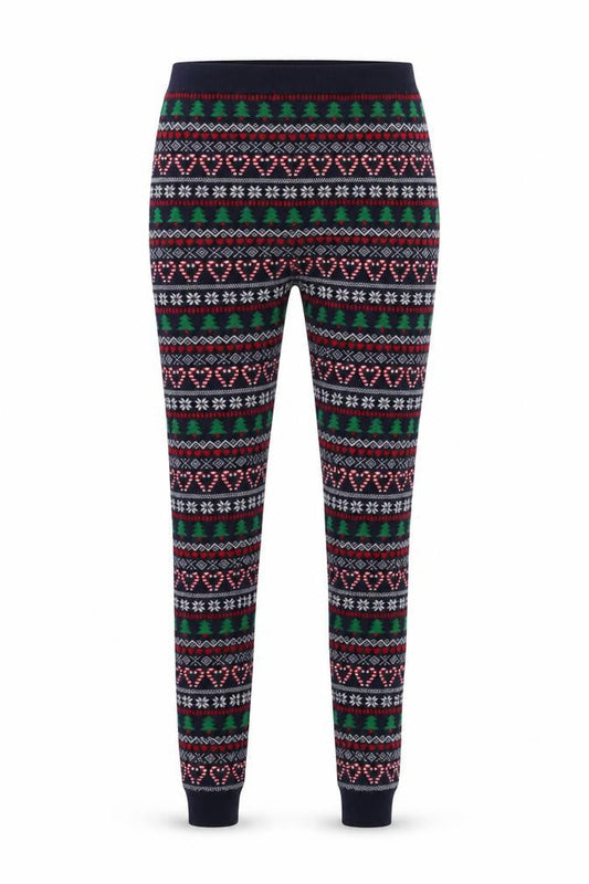 Front view of Primark women’s blue fair isle harem leggings, size UK 8, 27-inch leg