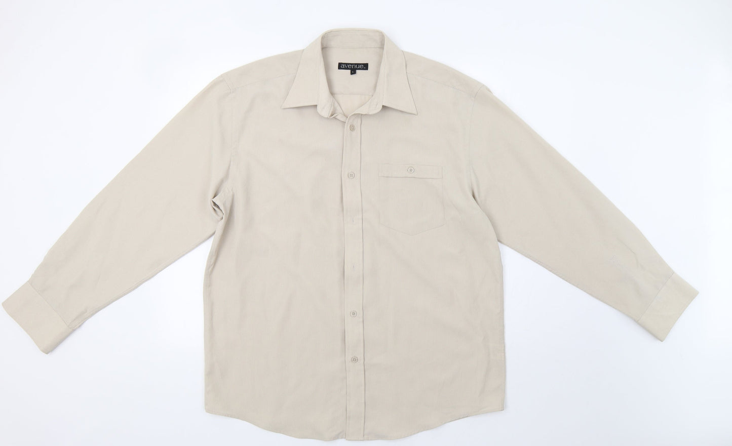 Avenue Mens Beige Striped   Button-Up Size L