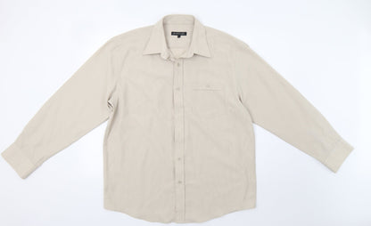 Avenue Mens Beige Striped   Button-Up Size L