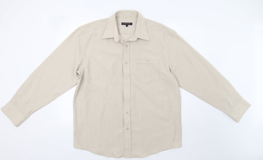 Avenue Mens Beige Striped   Button-Up Size L