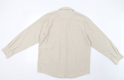 Avenue Mens Beige Striped   Button-Up Size L