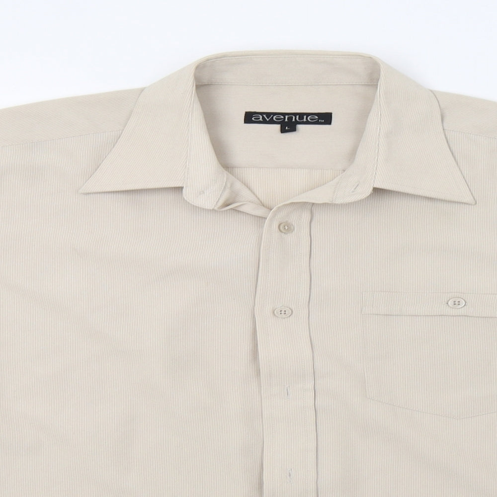 Avenue Mens Beige Striped   Button-Up Size L