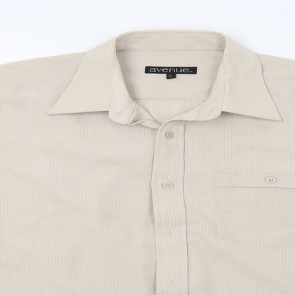Avenue Mens Beige Striped   Button-Up Size L