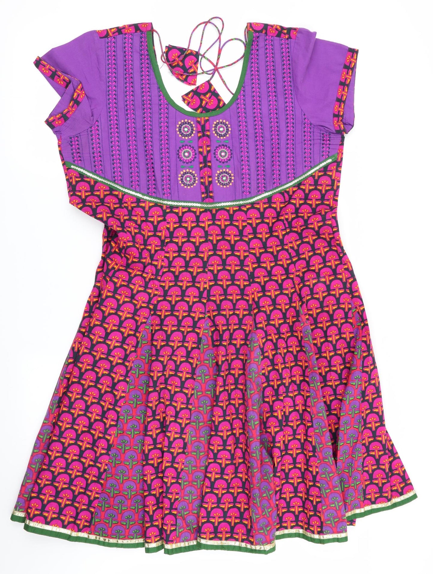 Haute Curry Womens Pink Floral  Fit & Flare  Size L  - neck tie detail