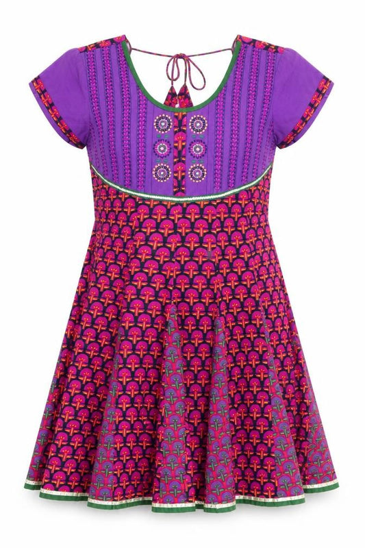 Front view of Haute Curry women’s pink floral fit & flare, size L, - neck tie detail